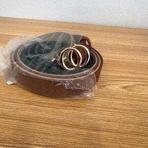 Brown Leather Belt with Gold Buckle